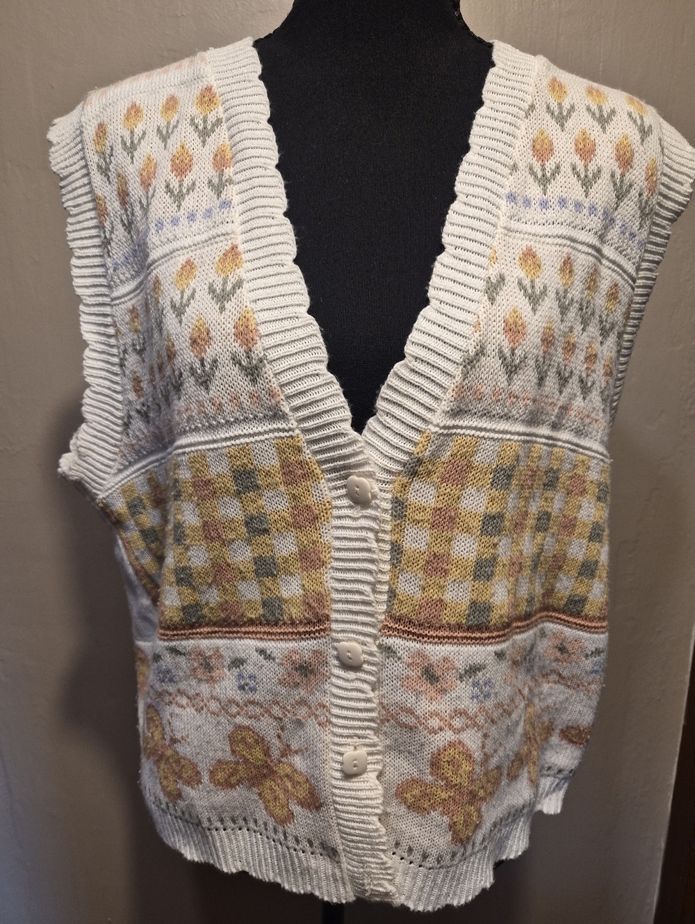 Vintage 90’s Cricket Lane Floral Butterfly Knit Coquette Cardigan Vest Women’s M